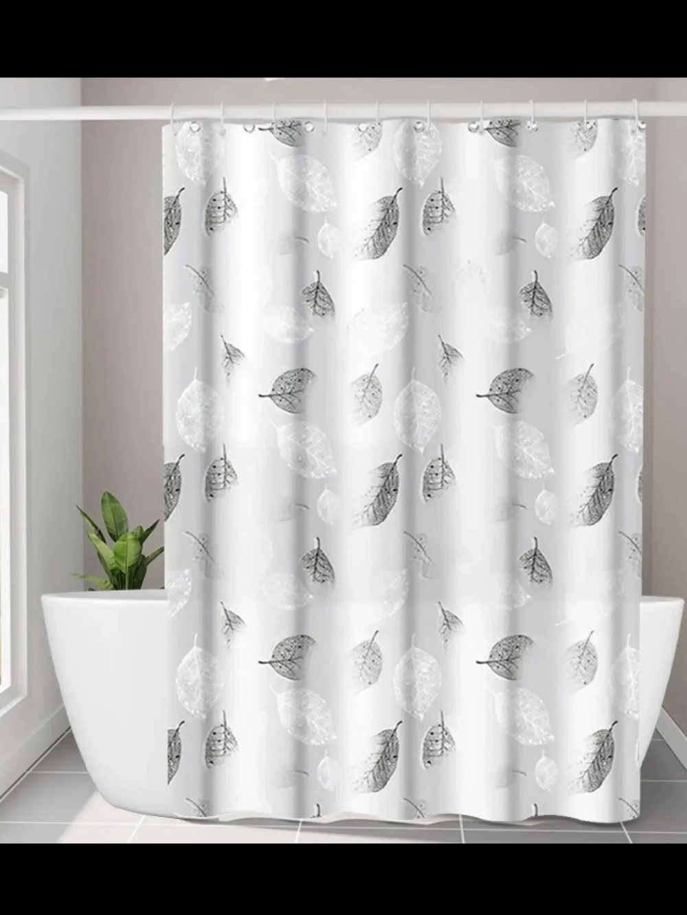 Leaf Pattern Plastic Shower stall bath Curtain Liner & Plastic Hooks 47" x 71"